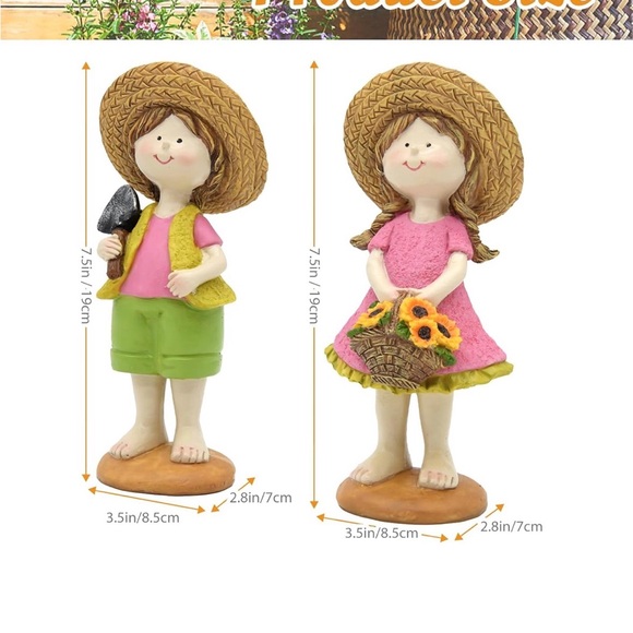 Resin Summer Sunflower Garden Statue Set - Pink and Green - Picture 3 of 7